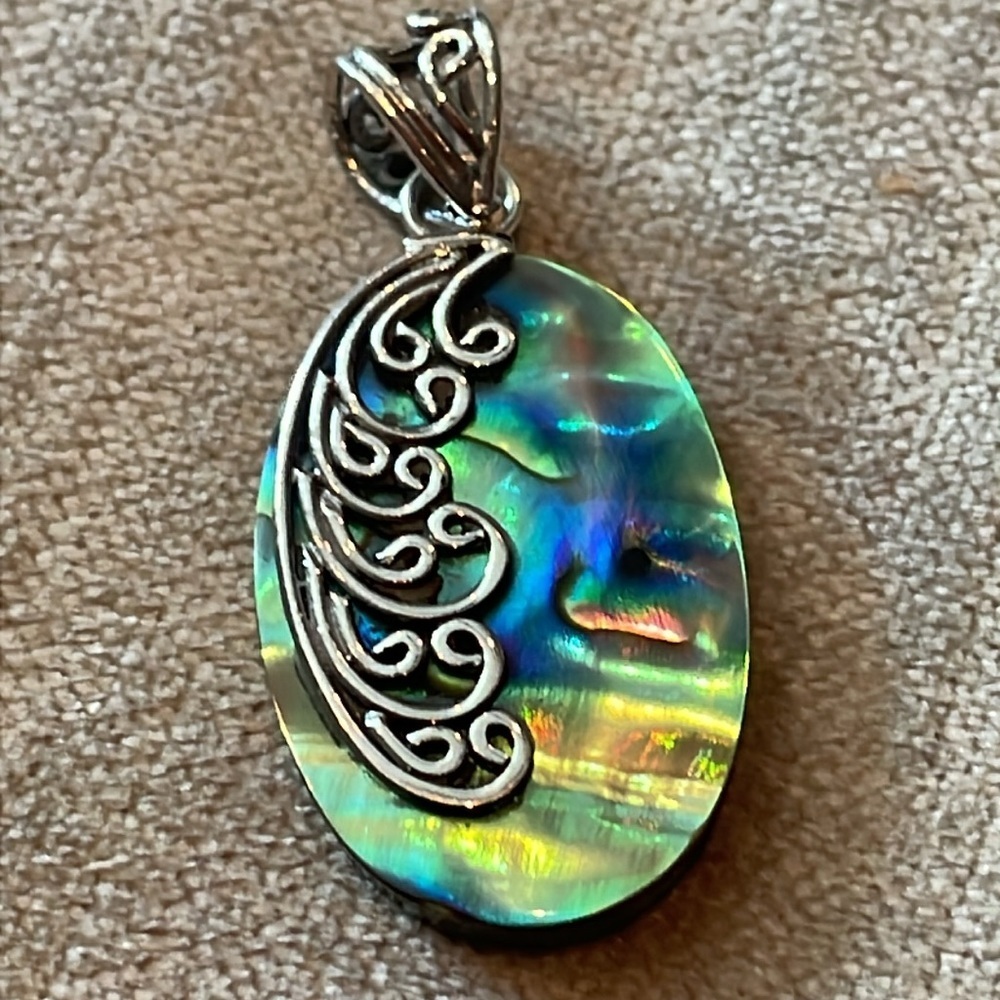 Abalone Pendant 925 Sterling Silver Scroll Design Setting Necklace NWTS